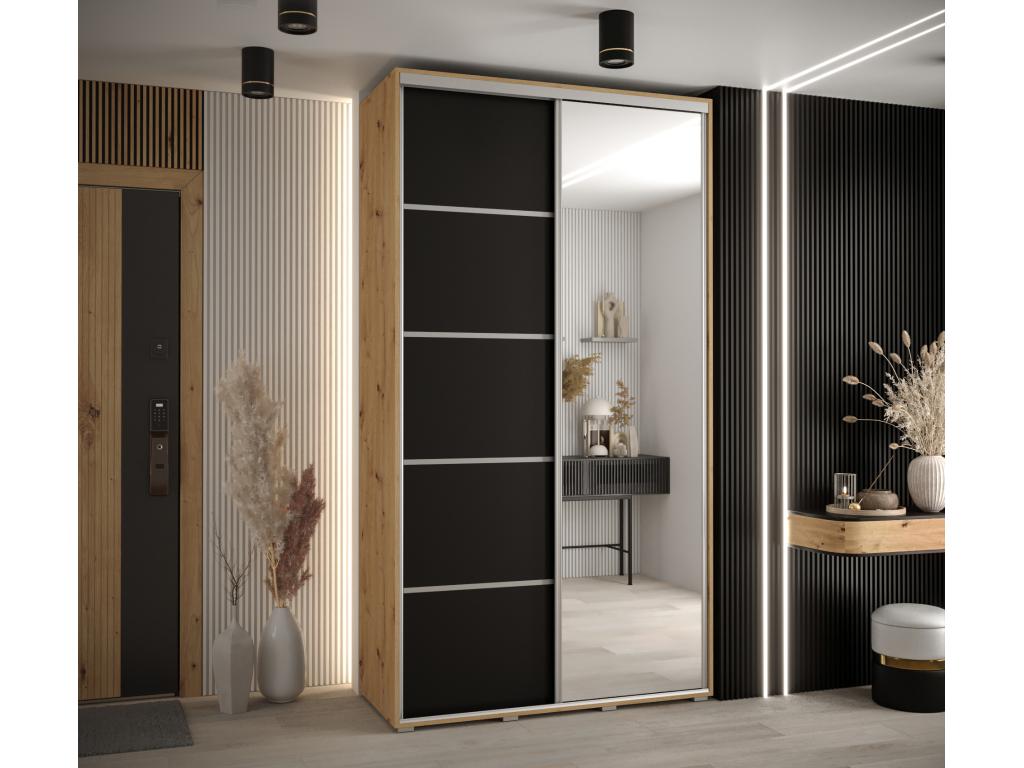 ARMARIO DAVOS 5 DE PUERTAS CORREDERAS 235,2/130/45 2 puertas (Artisan/Negro/Plata)