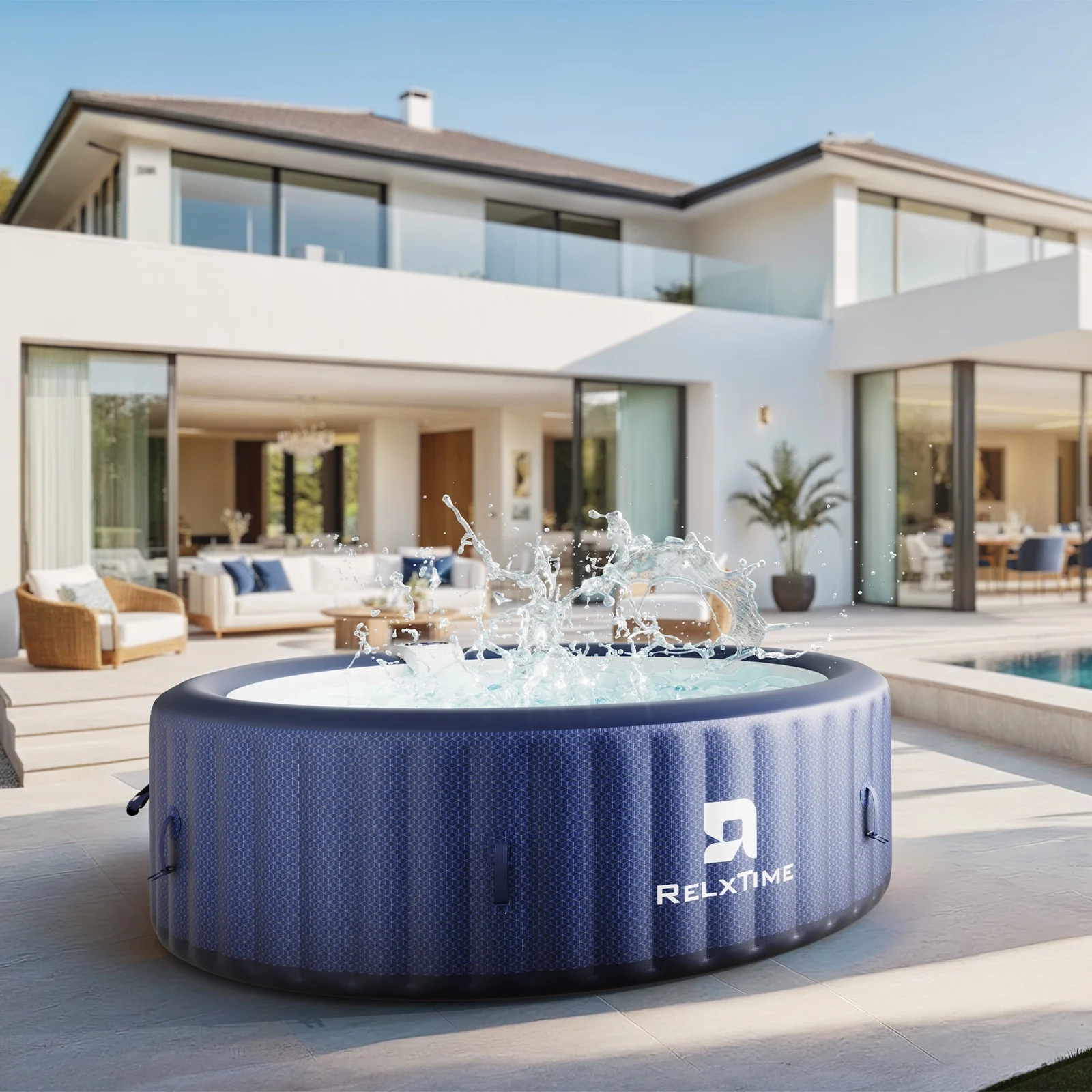 RELXTIME 4-6 Person Inflatable Hot Tub Pool Round Portable Outdoor Spa with 130 Massage Jets, Blue - Image 7