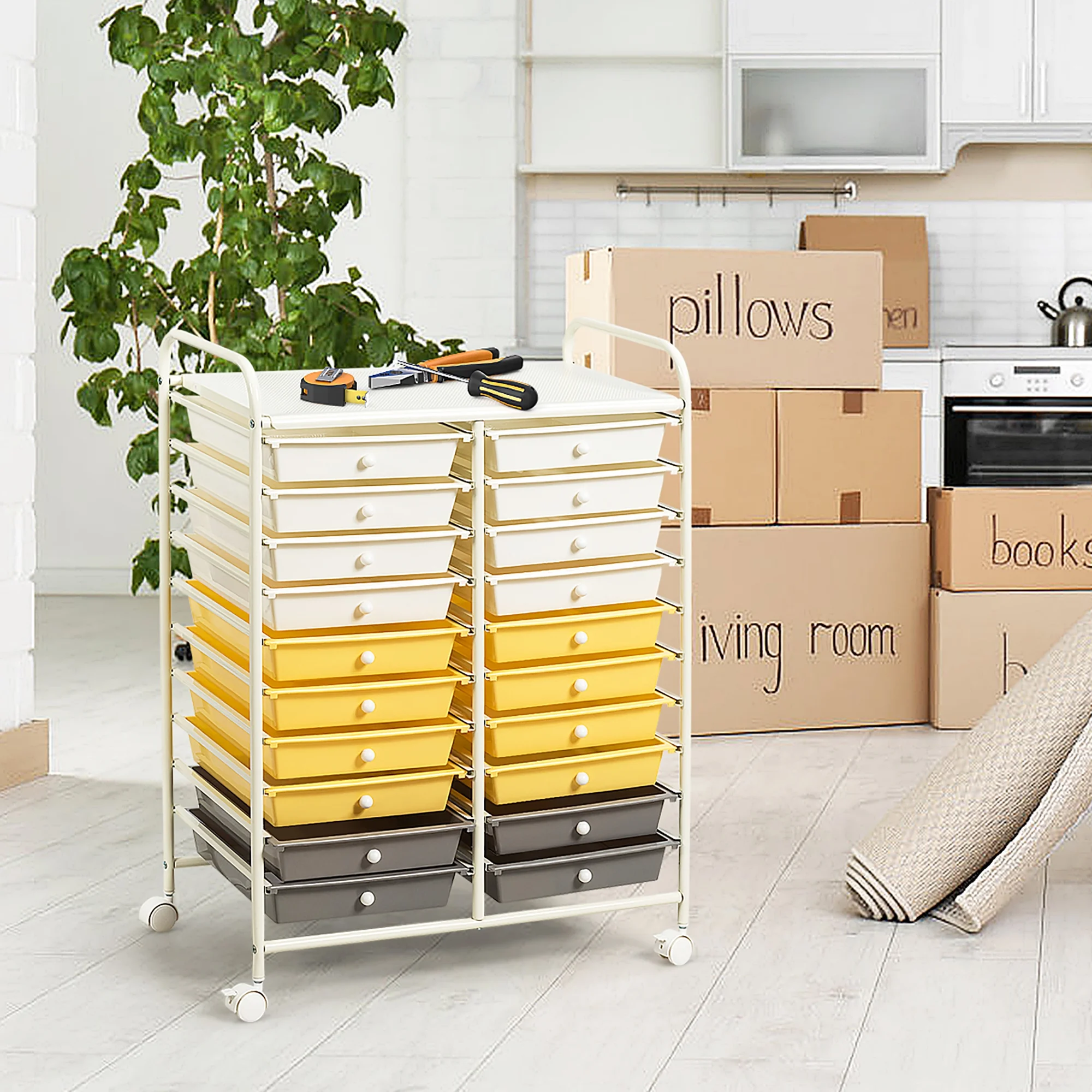 Costway 20 Drawer Rolling Storage Cart Tools Scrapbook Paper Office School Organizer Yellow - Image 8