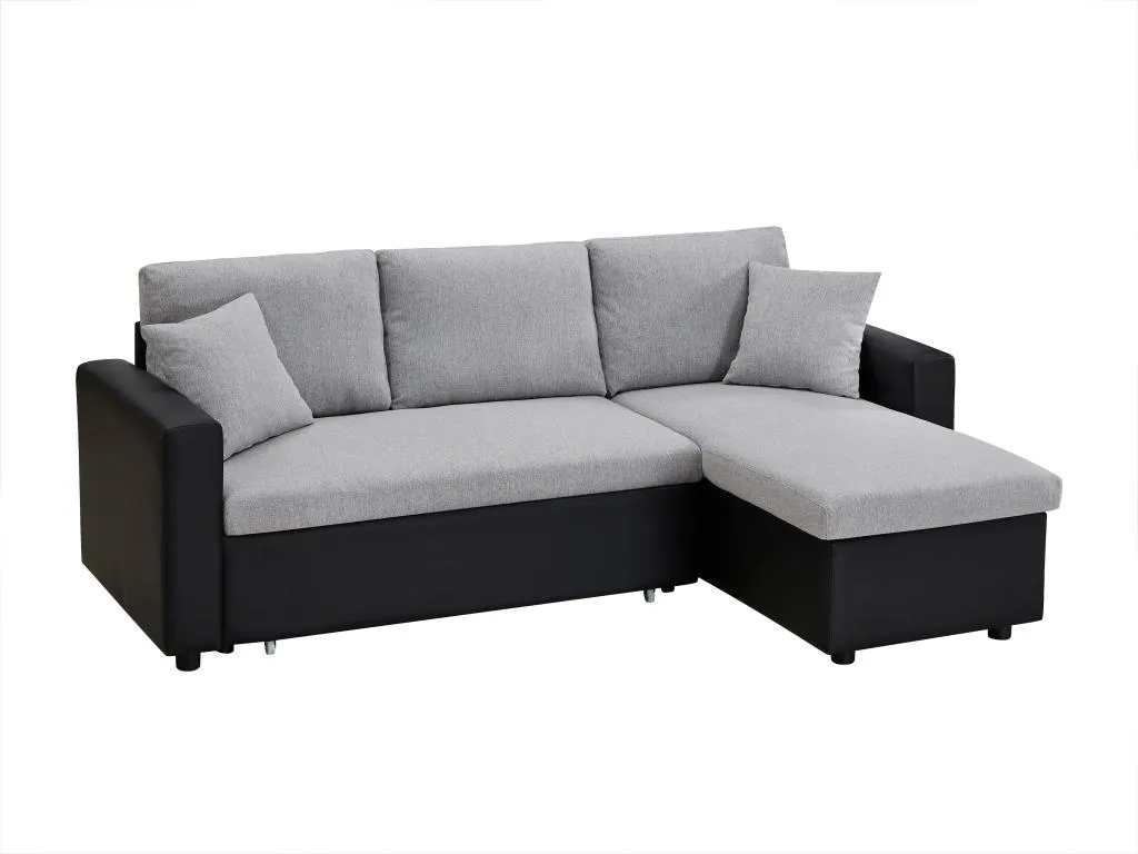 Sofá cama rinconera reversible de tela y piel sintética Casabellaes - Negro y gris WQPH59711