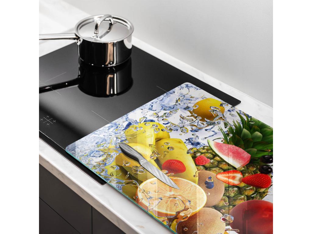 Tabla de cocina rectangular de cristal, 80x52 cm Frutas jugosas y agua