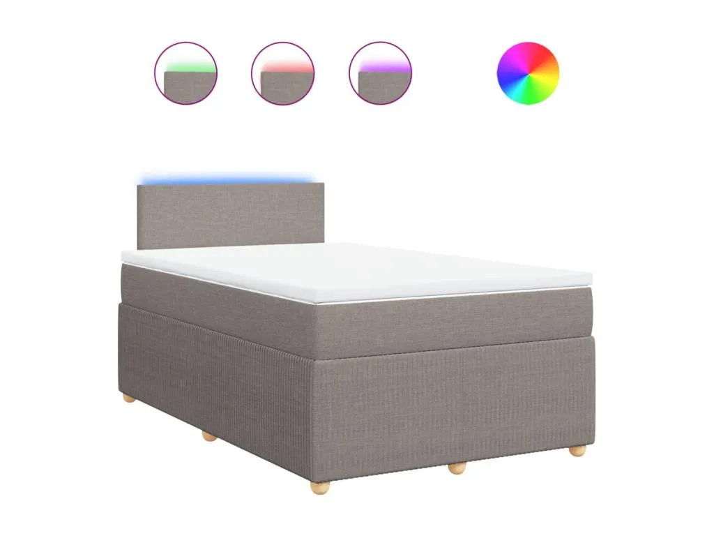 Cama box spring con colchón en tela gris taupe 120x190 cm. fxn3518870