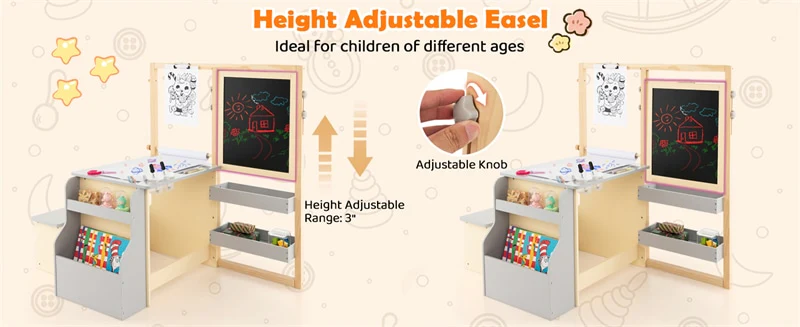 Eletriclife Kids Wooden Art Center Easel with Adjustable Double-Sided Blackboard & Whiteboard