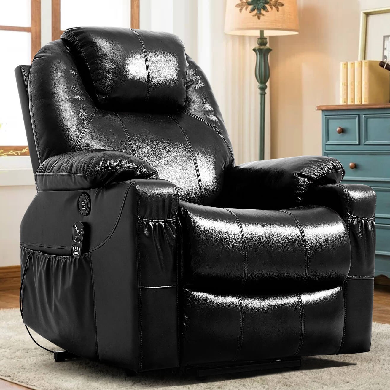 3-Position Power Lift Chair with Heal and Massage Real Leather