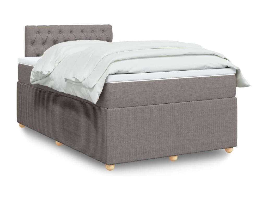 Cama box spring con colchón tela gris taupe 120x190 cm