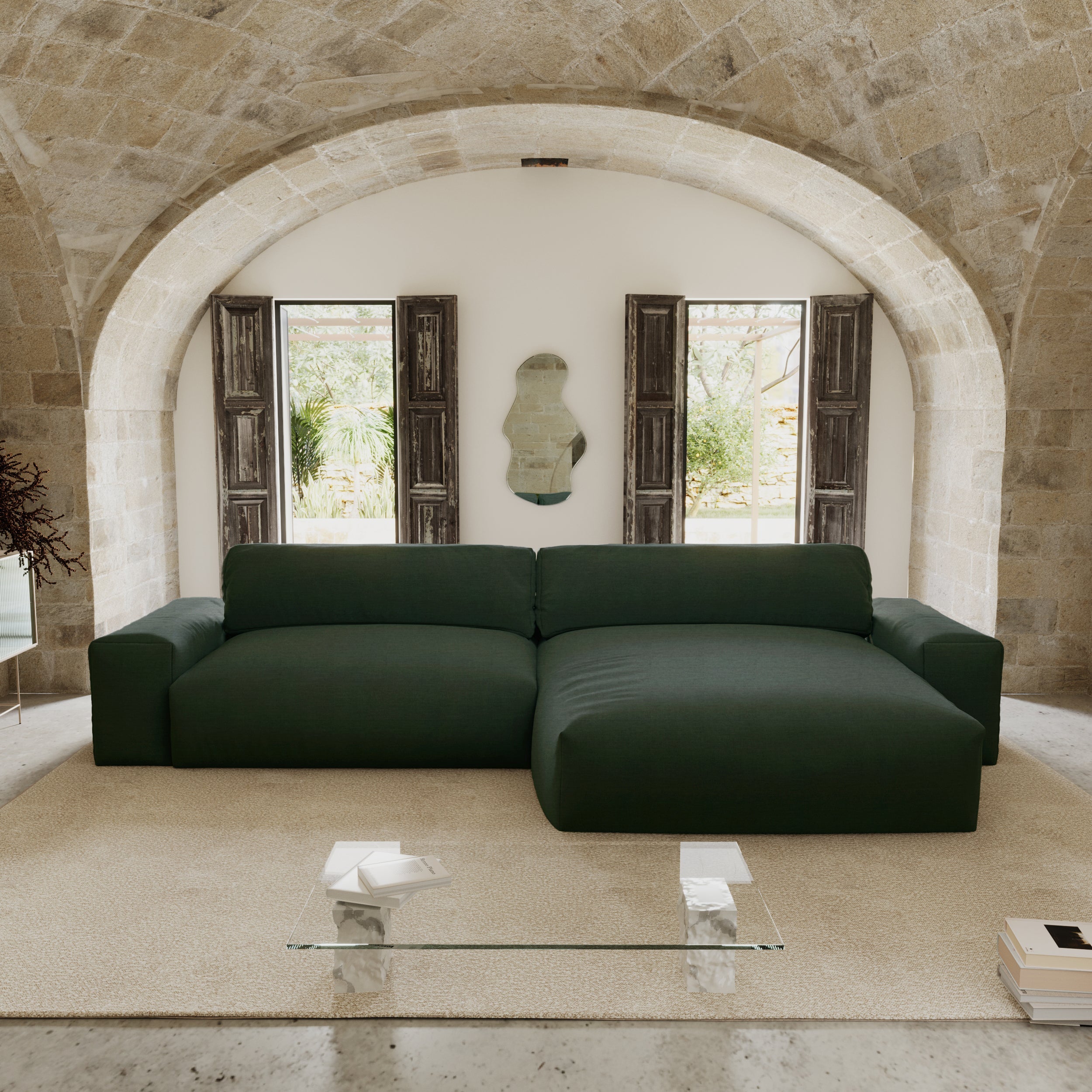 Rechte hoekbanken BLISS 4 personen Zacht geweven stof Kaki groen