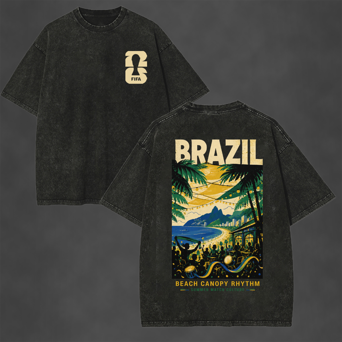 Beach Canopy Rhythm Printed Unisex Washed T-Shirt