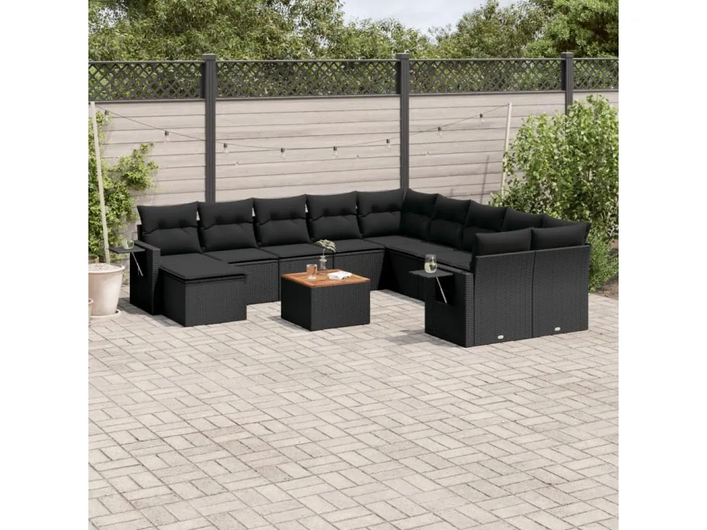 Set de sofás de jardín y cojines 12 pzas ratán sintético negro 86396vwja