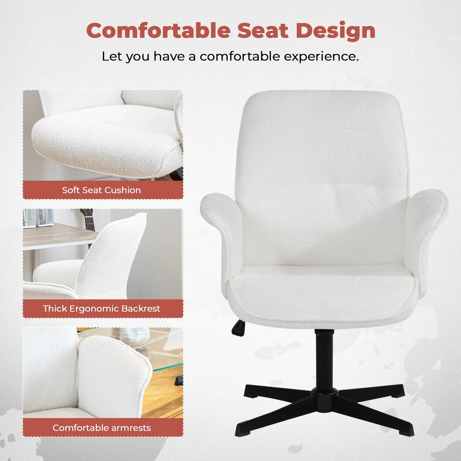 Homy Casa Home Office Desk Chair, Cute Vanity/Makeup Criss-Cross Chair, Upholstered Adjustable Swivel Armchair for Women/Girls - Image 7