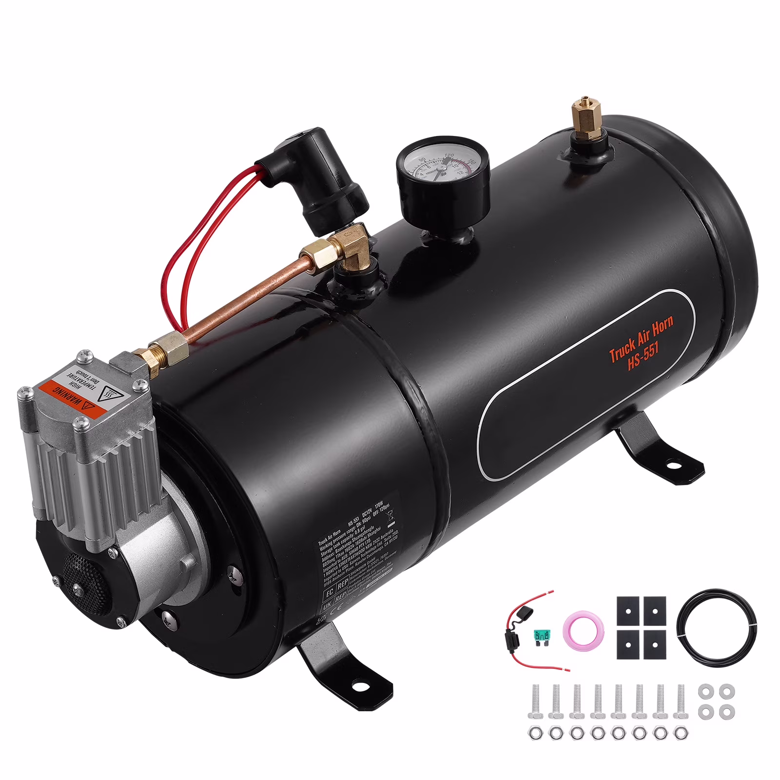 KFFKFF 12V Air Compressor System, 0.8 Gal/3L Tank, 120 psi, Ideal for Train Horns, Tire Inflation, and Air Mattresses, Onboard Compressor with Tank