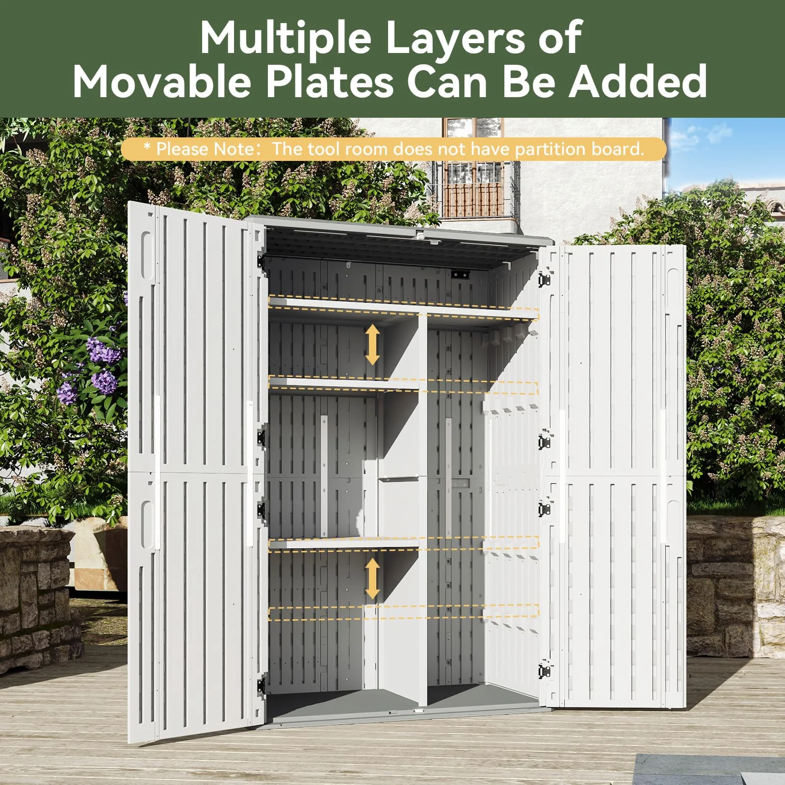 Aoxun Outdoor Storage Shed, 64 Cu.Ft Vertical Storage Sheds Outdoor with Floor, Outdoor Waterproof Storage Cabinet for Garage Storage, Pool Storage, Bike Shed, Garden Shed, Outdoor Storage(White) - Image 5