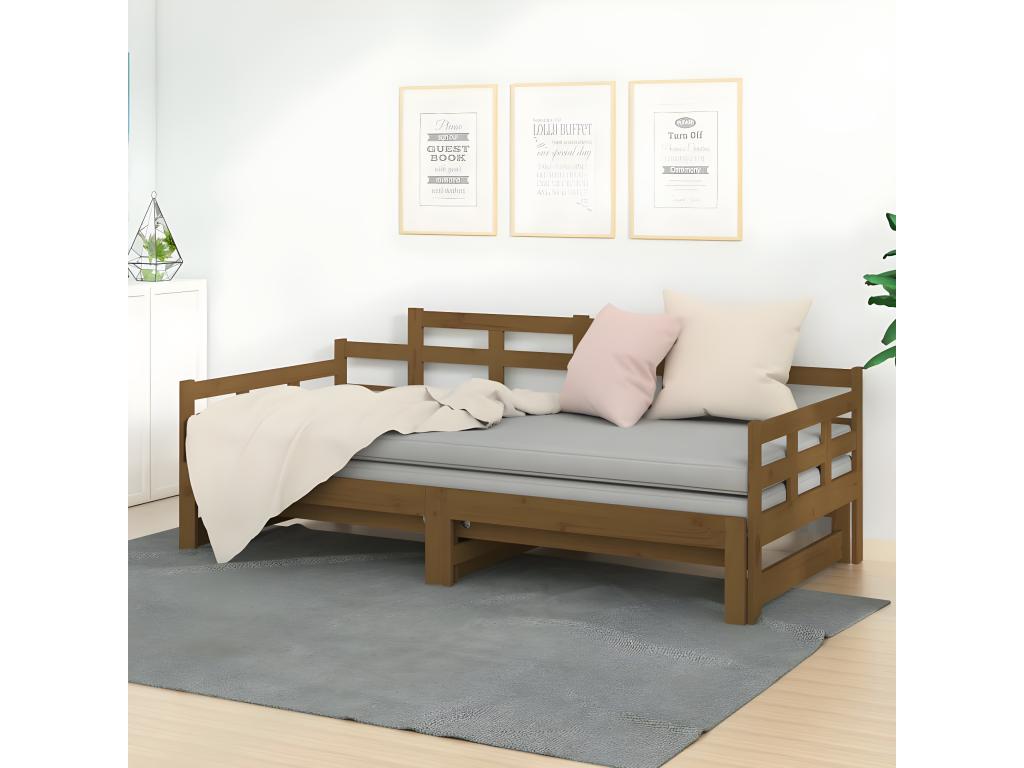 Sofá cama extraíble Decopractico maciza Decopractico marrón miel 2x(90x200)cm 62962VBCO