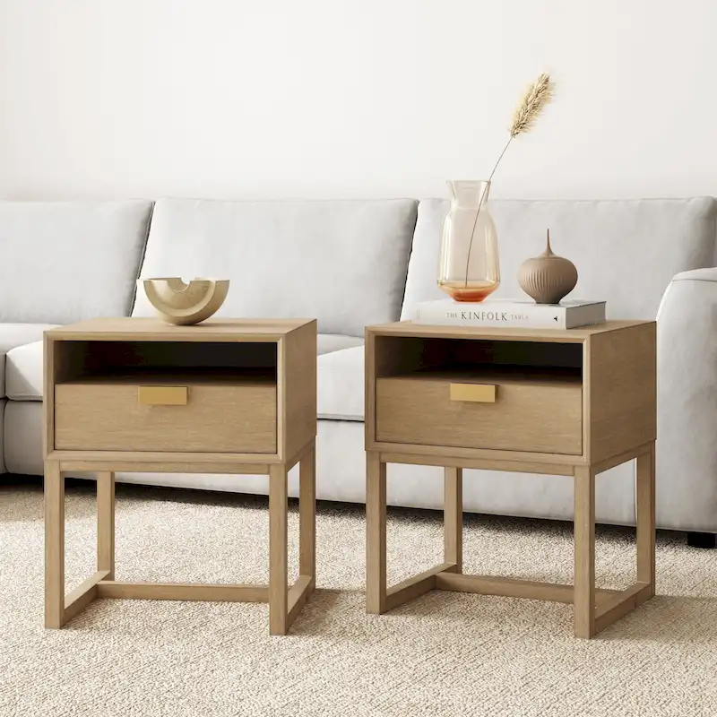 Nathan James Luke Wooden End Table with Storage Drawer and Open Cubby