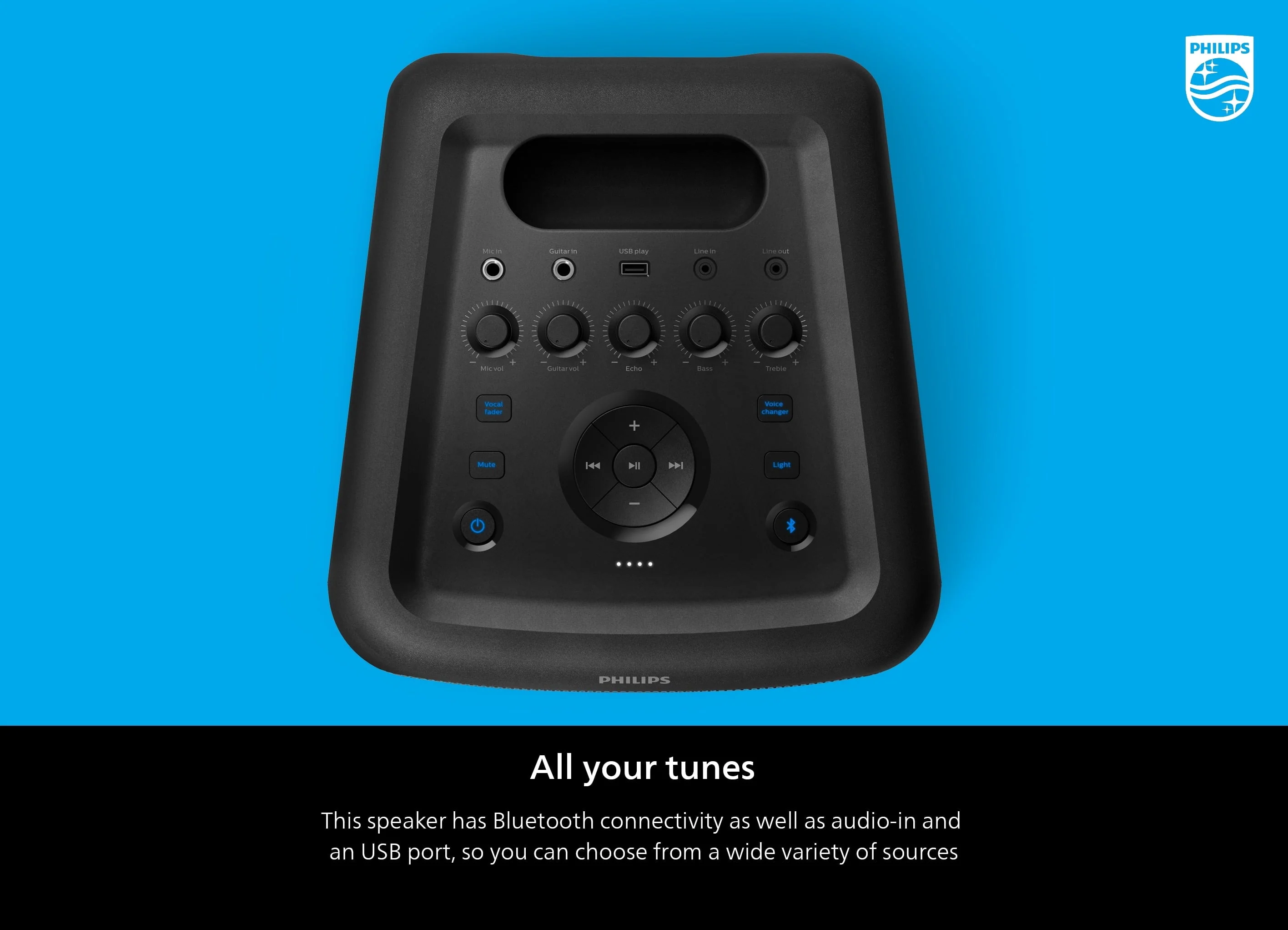 Philips X3206 Portable Bluetooth Party Speaker with Party Lights and Built-in Carry Handle, Medium Size, Black, TAX3206 - Image 3