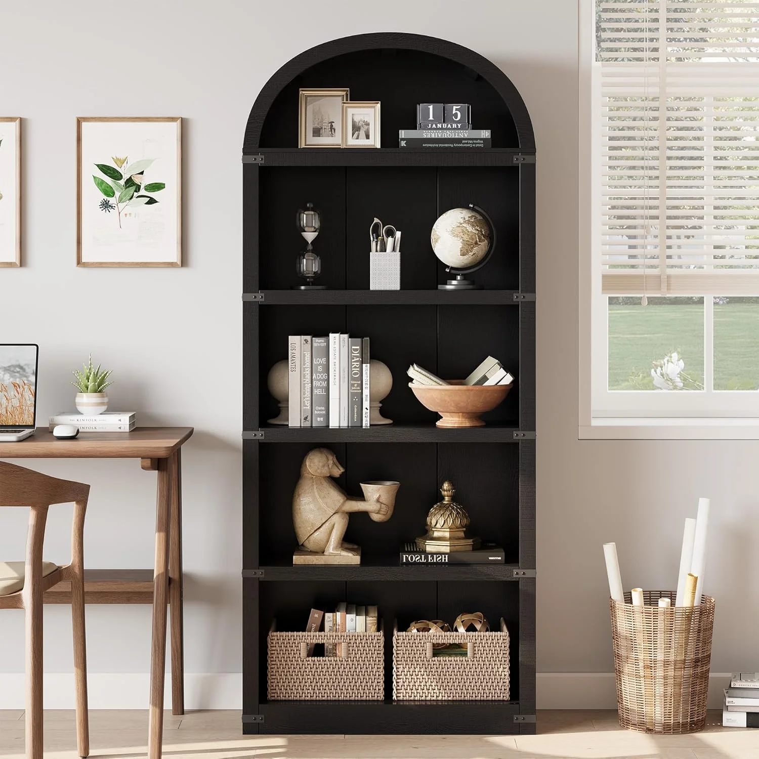 Bookcase 5 Shelf Arched Bookshelf 71.65in Tall Bookcase Farmhouse Display Storage Rack Wooden Bookshelves for Home Office, Living Room(white) - Image 23