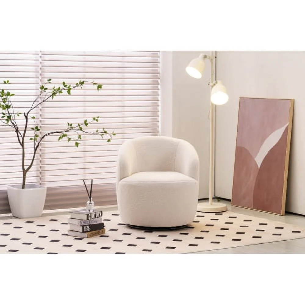 Swivel Chair, Round Accent Sofa Chair, Teddy Fabric Swivel Accent Armchair, Modern Leisure Arm Chair for Living Room, Hotel, Bedroom, Office, Ivory - Image 4