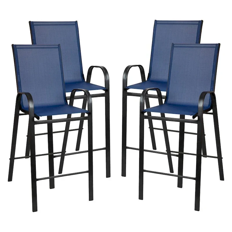 Set of 4 Outdoor Barstools with Flexible Comfort Material - Patio Seating