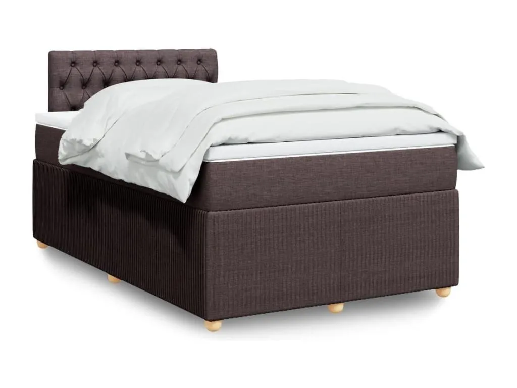 Cama box spring con colchón en tela marrón oscuro 120x200 cm. bxa3519344