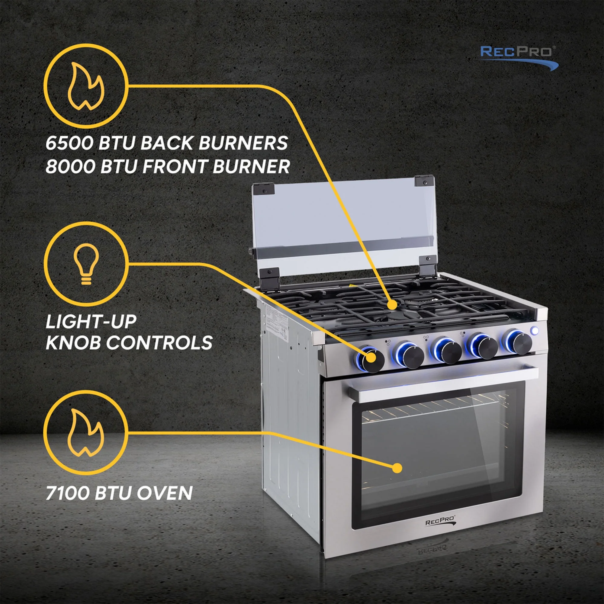 RecPro 17 Inch 3 Burner Propane RV Stove Gas Range without Hood, Silver - Image 5