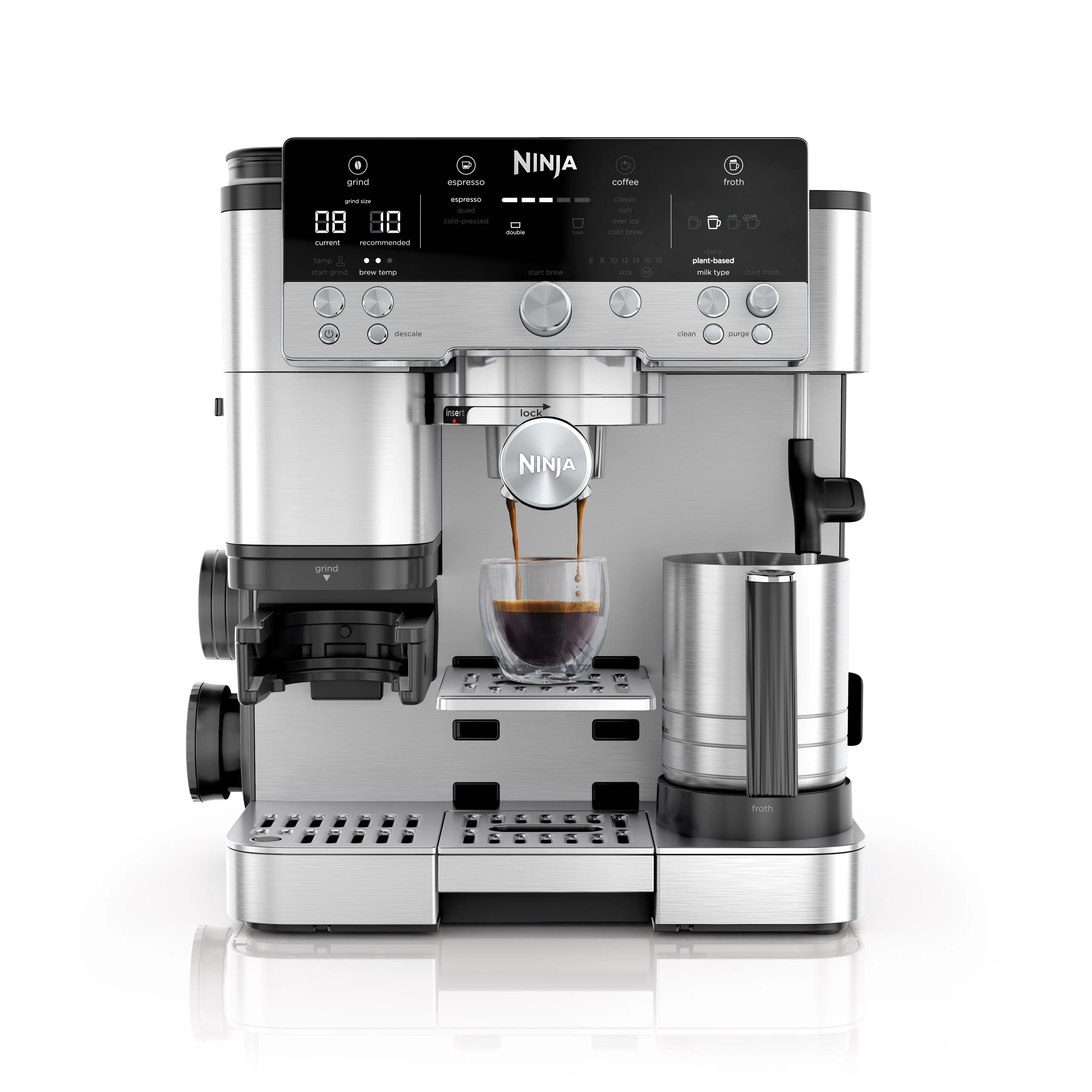 Ninja Luxe Cafe Premier Series, Stainless Steel Espresso Machine and Drip Coffee Maker with integrated Coffee Grinder and Milk Frother, ES601