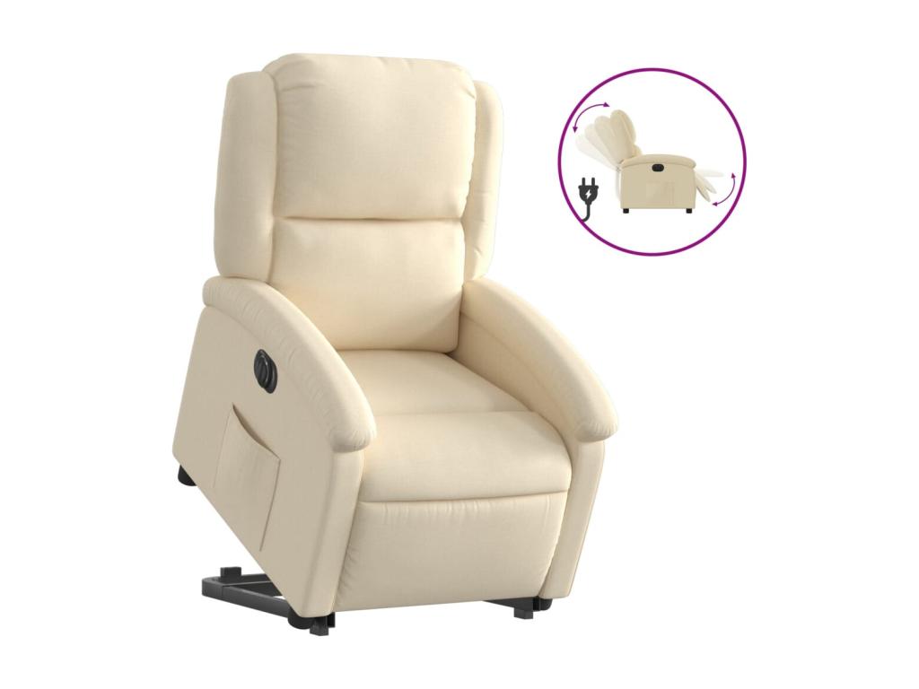 Sillón eléctrico reclinable elevable de tela color crema