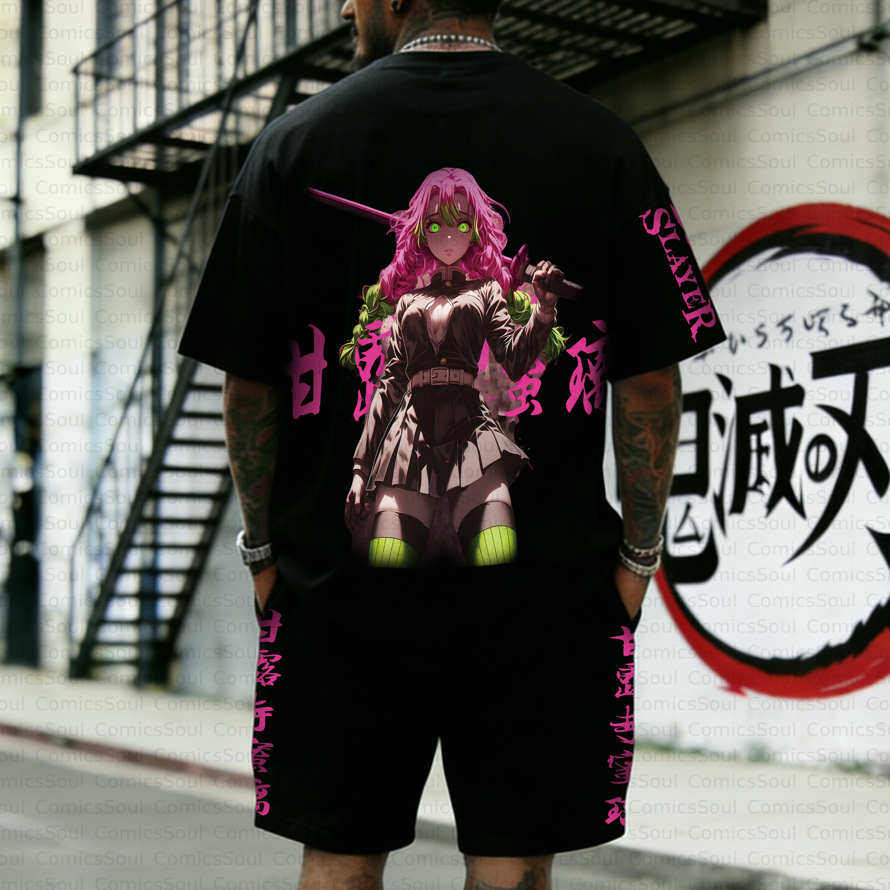 Unisex Anime Inspired Vintage T-shirt& Shorts 2 Pieces Set