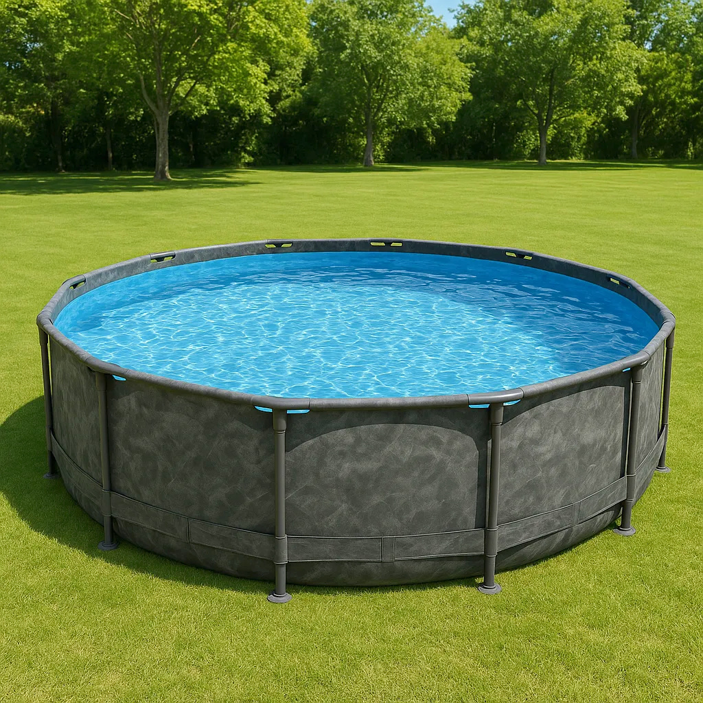 Piscina tubular redonda, Piscina ensamblable, Piscina, Gris oscuro, PVC/triple capa, Exterior/jardín, 457x107 cm ChDaMBk693El