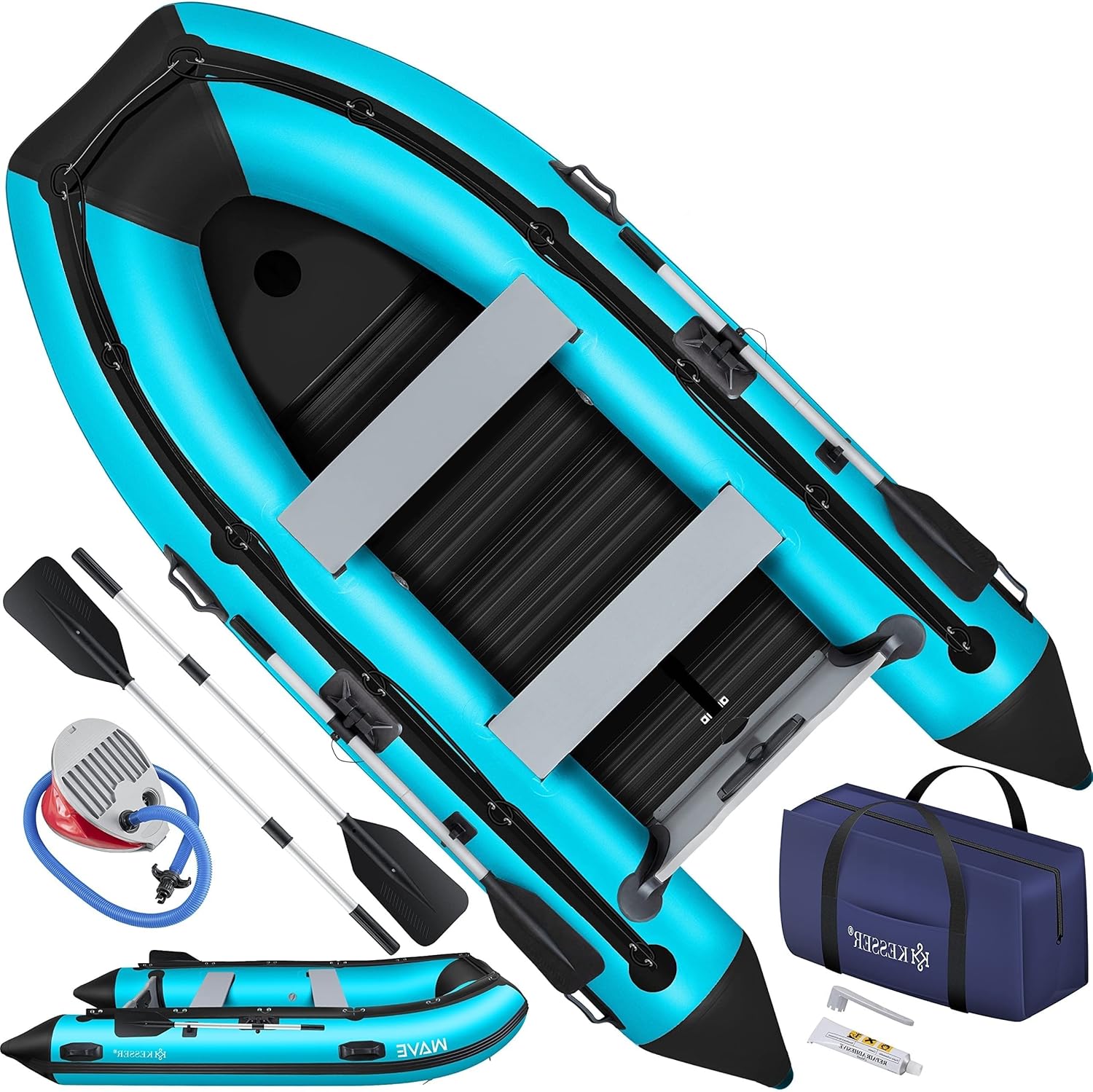 WAYFAIR KESSER Inflatable Boat 3.20 M For 4 People - Wave Motor Suitable Leisure Boat Paddle Boat Motor Boat Fishing Boat - With 2 Benches - Aluminium Base Paddle Pump Repair Kit & Bag Inflatable PVC