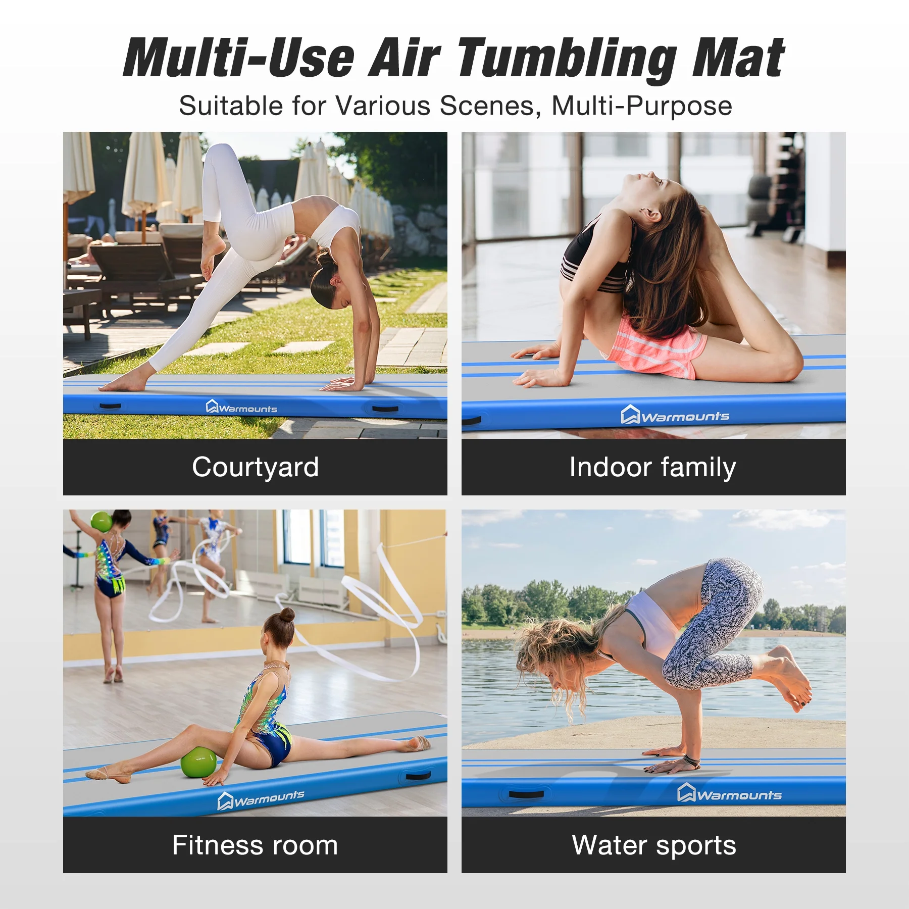 WARMOUNTS Tumbling Mat, 10 ft Inflatable Air Gymnastics Training Mats w/ Electric Pump, 4'' Thick Tumble Track for Home, Gym, Cheerleading, Water, Outdoor - Image 19