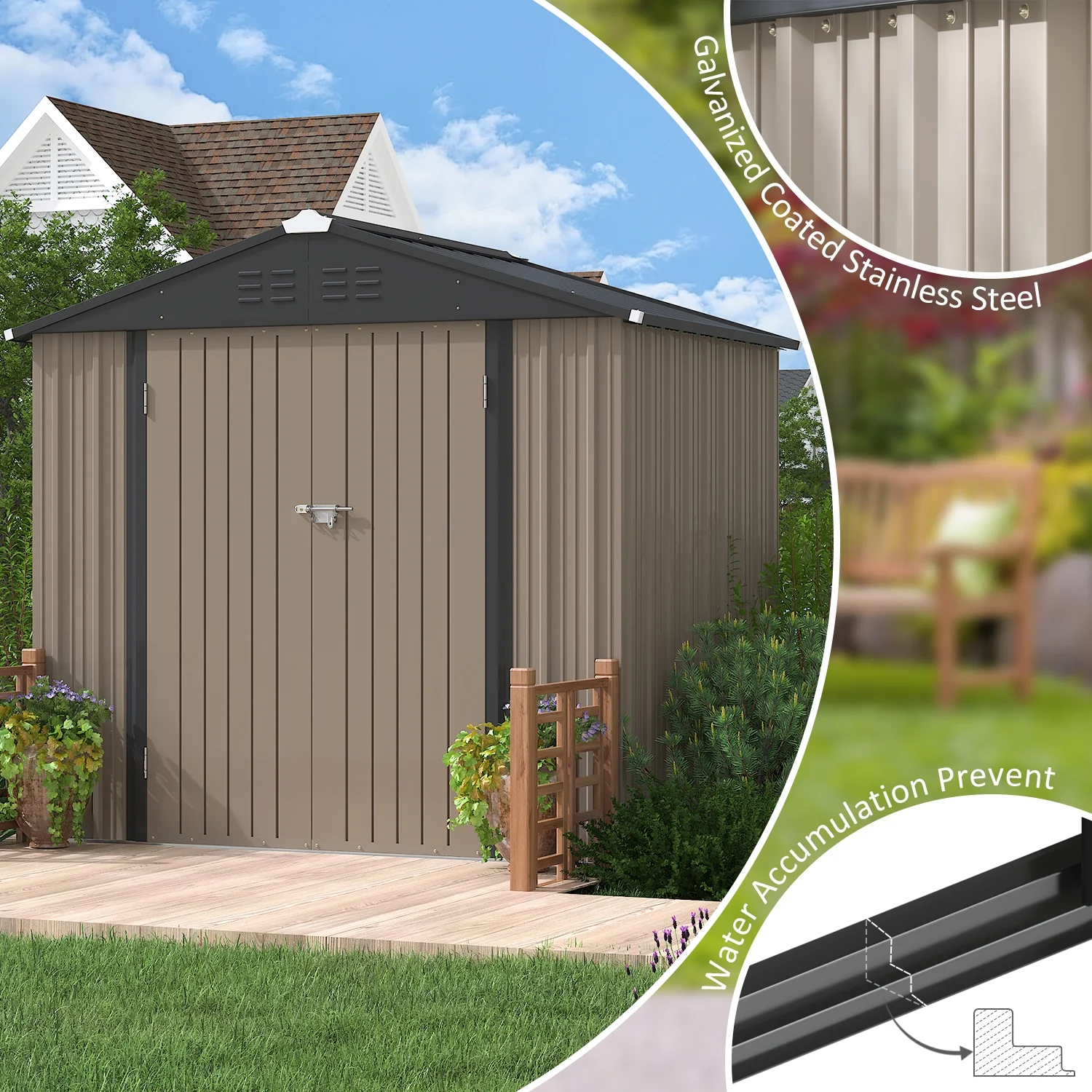 LACOO 4' x 6' Outdoor Storage Metal Shed for Tool Storage, Outdoor House for Backyard & Garden,Brown - Image 21