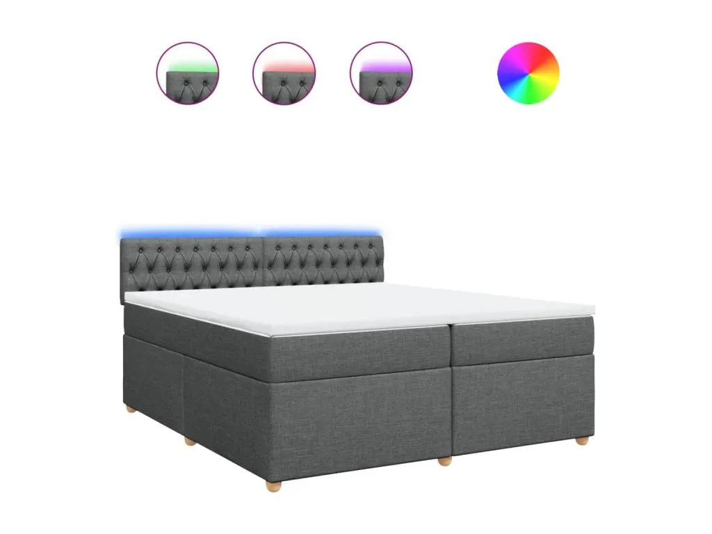 Cama box spring con colchón tela gris oscuro 200x200 cm tlb3521040