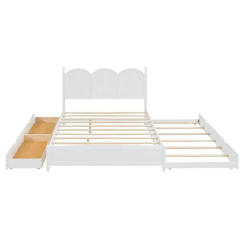 Queen Size Platform Bed with Vintage Headboard - Multifunctional Storage Frame Featuring Twin XL Trundle & 2 Drawers