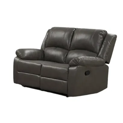 Gray Leather Lizzy Sofa and Loveseat Set with Manual Reclining and Solid Wood Frame