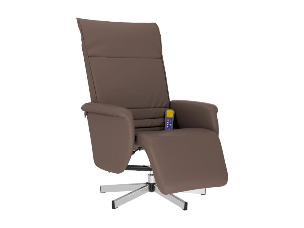 Sillón reclinable de masaje con reposapiés de polipiel marrón