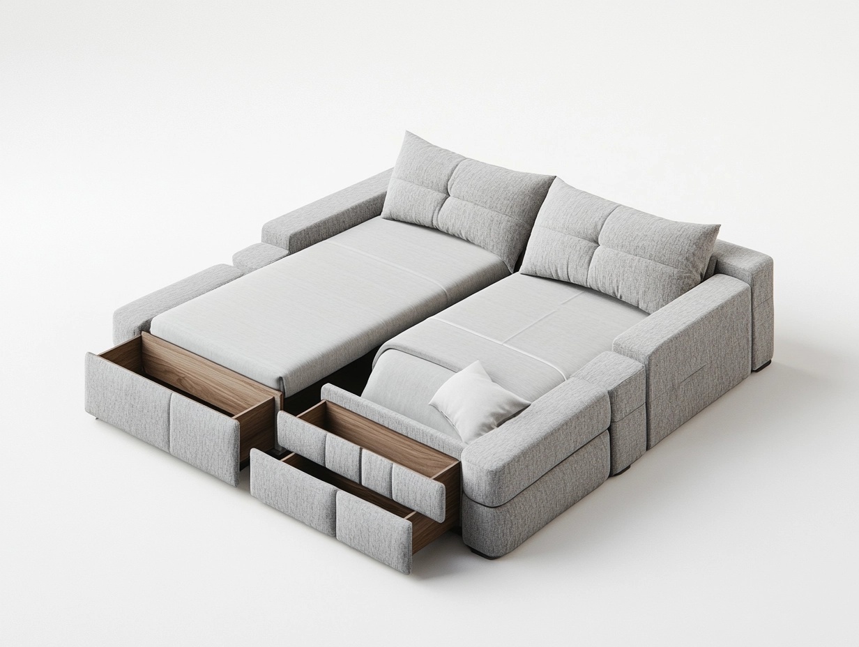 Sofá Cama Convertible con Almacenaje Tela Poliéster Gris 220 x 160 cm con Cajones