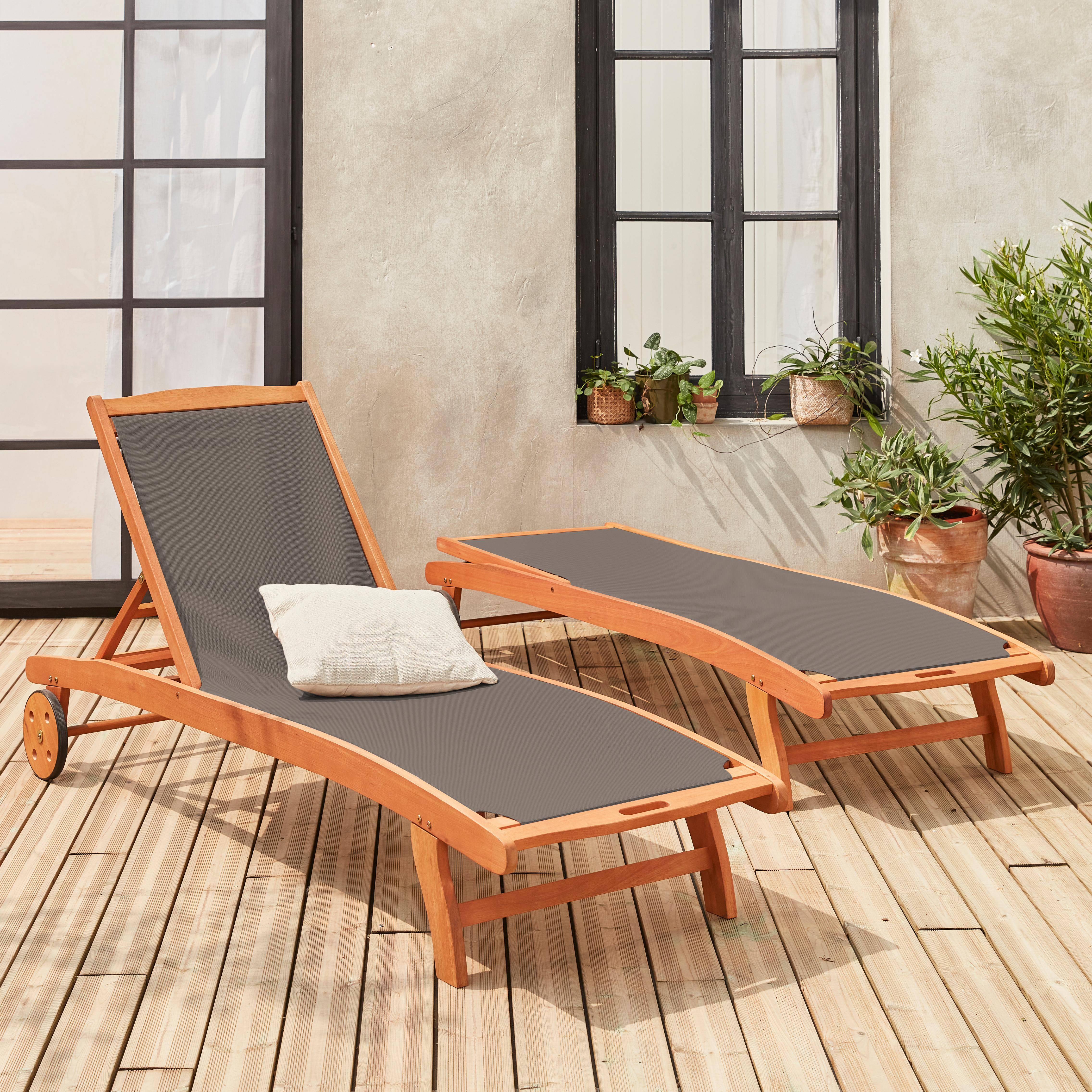 Marbella - Tumbona de madera multiposición con ruedas, set de 2