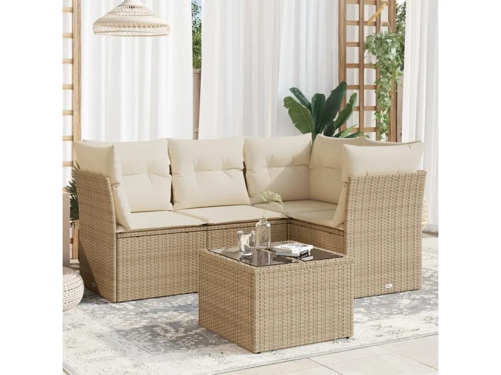 Juego de sofás jardín con cojines 5 pzas ratán sintético beige okfb76377