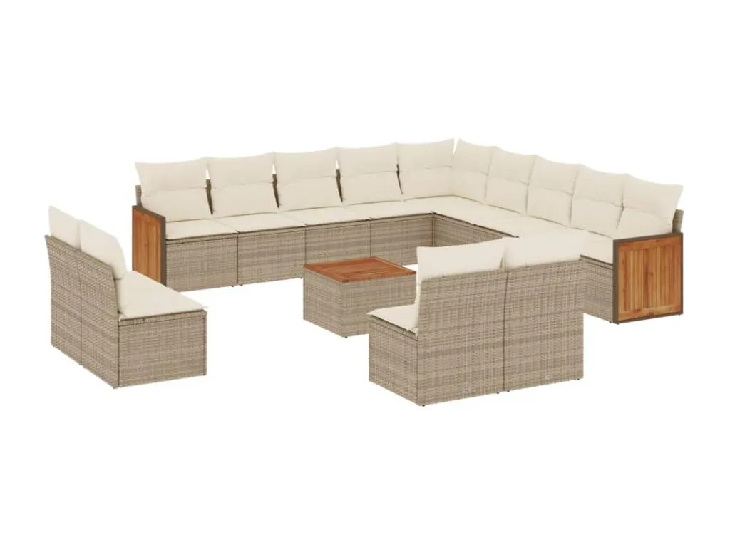 Set sofás de jardín 14 piezas con cojines ratán sintético beige 54415ODJQ
