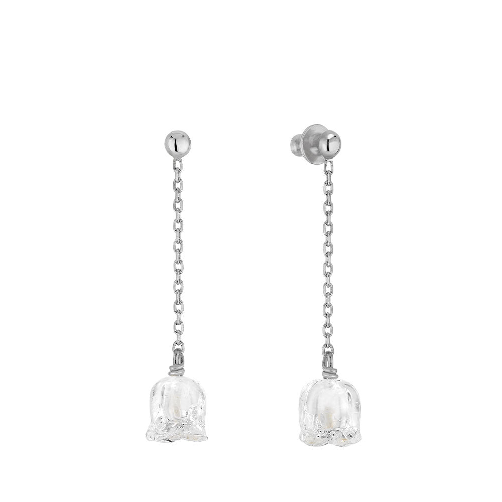 BOUCLES D'OREILLES MUGUET PENDANTES - CRISTAL INCOLORE, ARGENT
