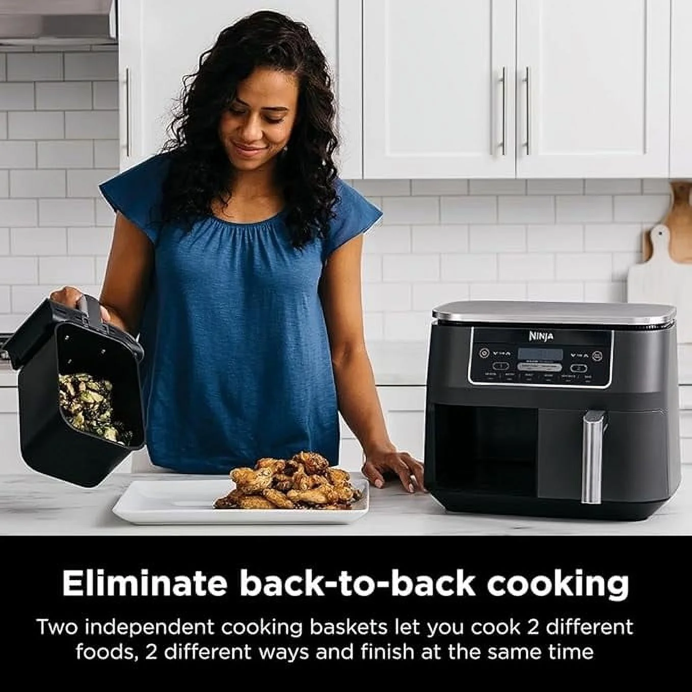 Ninja DZ201 Foodi 8 Quart 6-in-1 DualZone 2-Basket Air Fryer with 2 Independent Frying Baskets, Match Cook & Smart Finish to Roast, Broil, Dehydrate & More for Quick, Easy Meals, Grey - Image 2