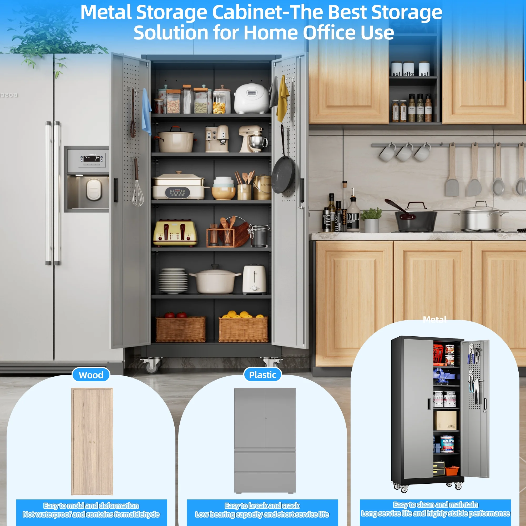 SUPEER Metal Rolling Storage Cabinets with Locking Doors and 5 Adjustable Shelves, Steel Garage Storage Cabinet for Garage, Office, Classroom, Assemble Required(Black) - Image 15