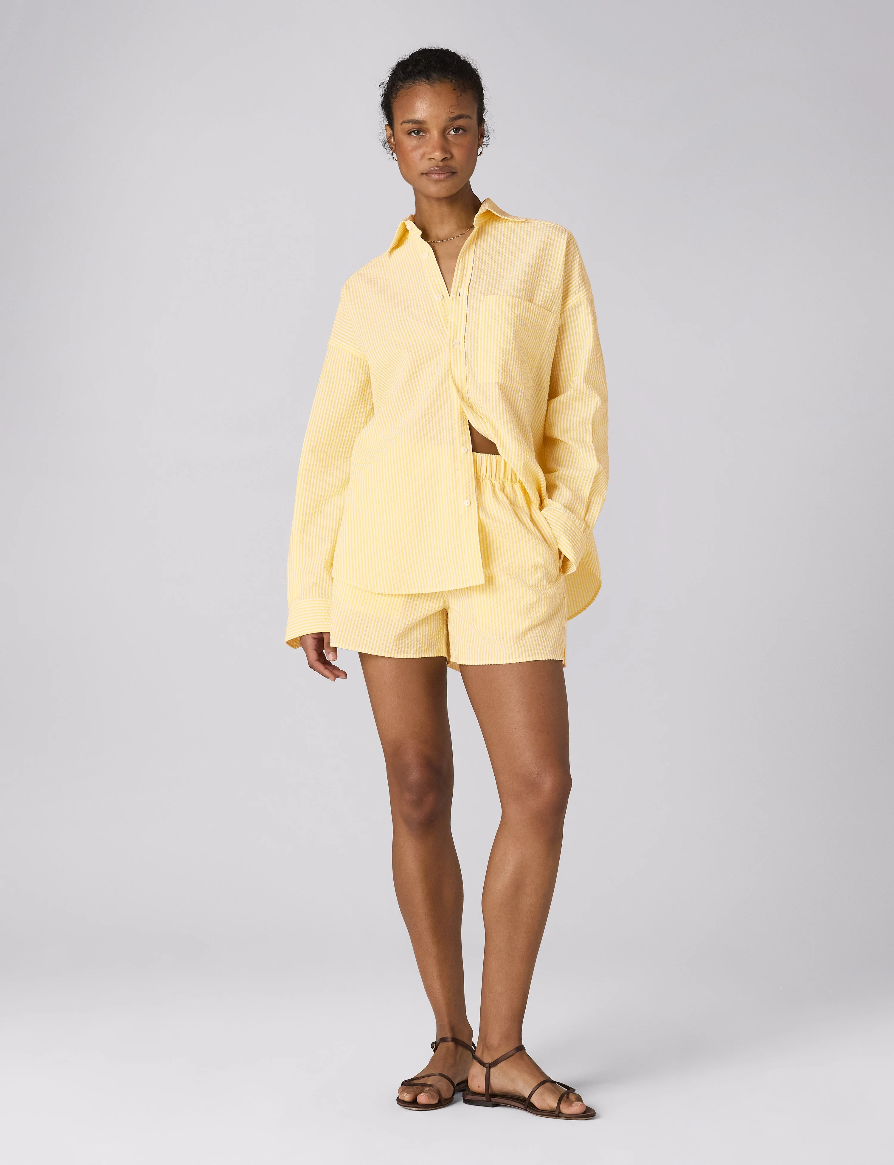 The Set: Seersucker Yellow Stripe Shirt & Boxer Shorts