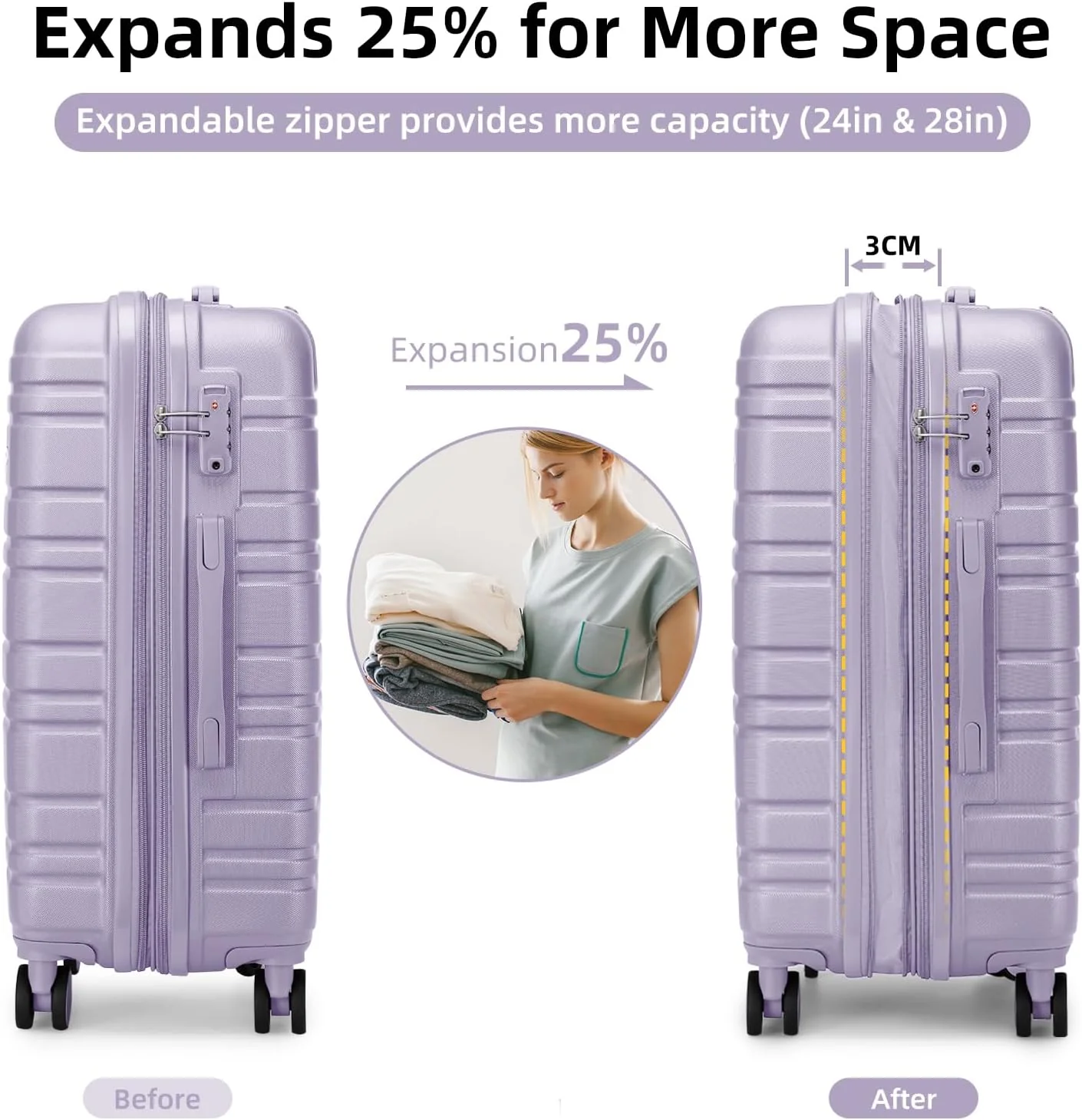 6-piece luggage set, expandable hardshell suitcase set with spinner wheels, lightweight rolling luggage set