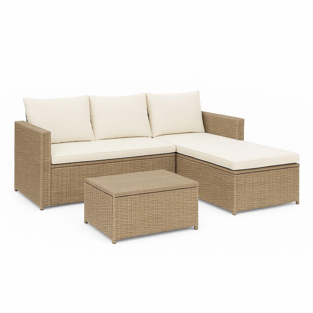 Sofá Modular de Jardín con Cojines,Estructura de Ratan Sintético,Estilo Moderno,Color Beige