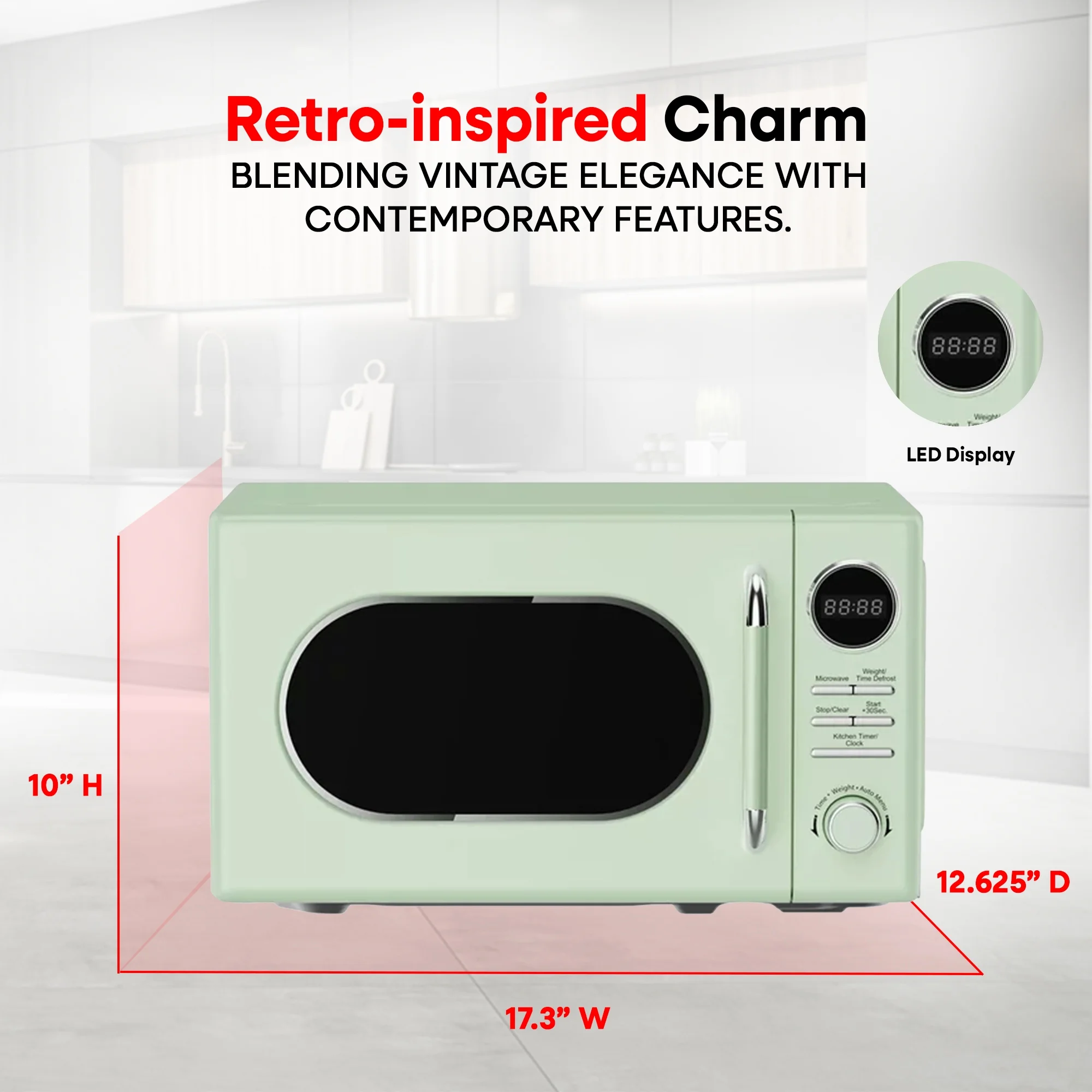 Magic Chef 0.7 Cubic Feet 700W Classic Retro Countertop Microwave, Green - Image 3