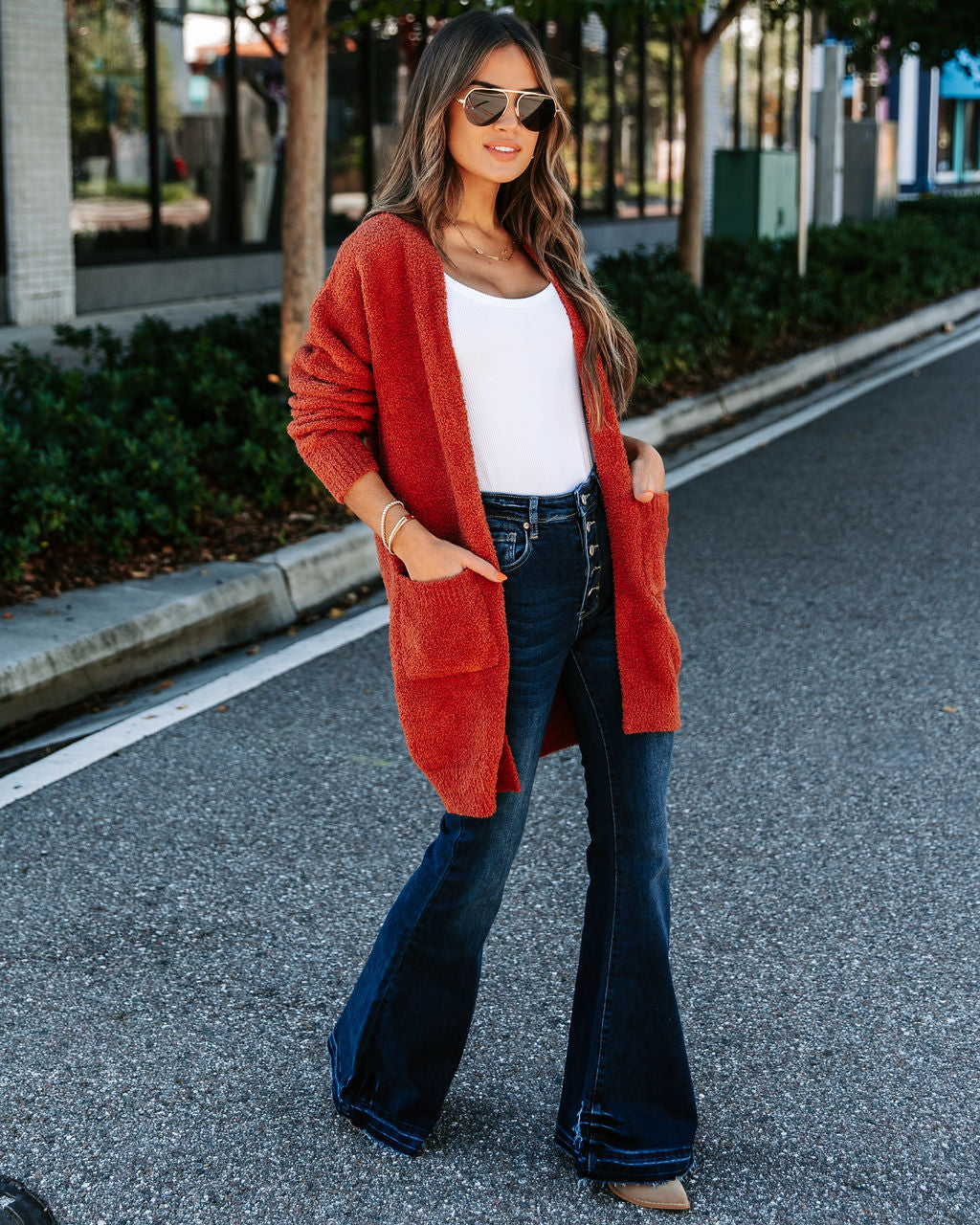 Good Lover Pocketed Chenille Cardigan - Cinnamon - Se7enfashion