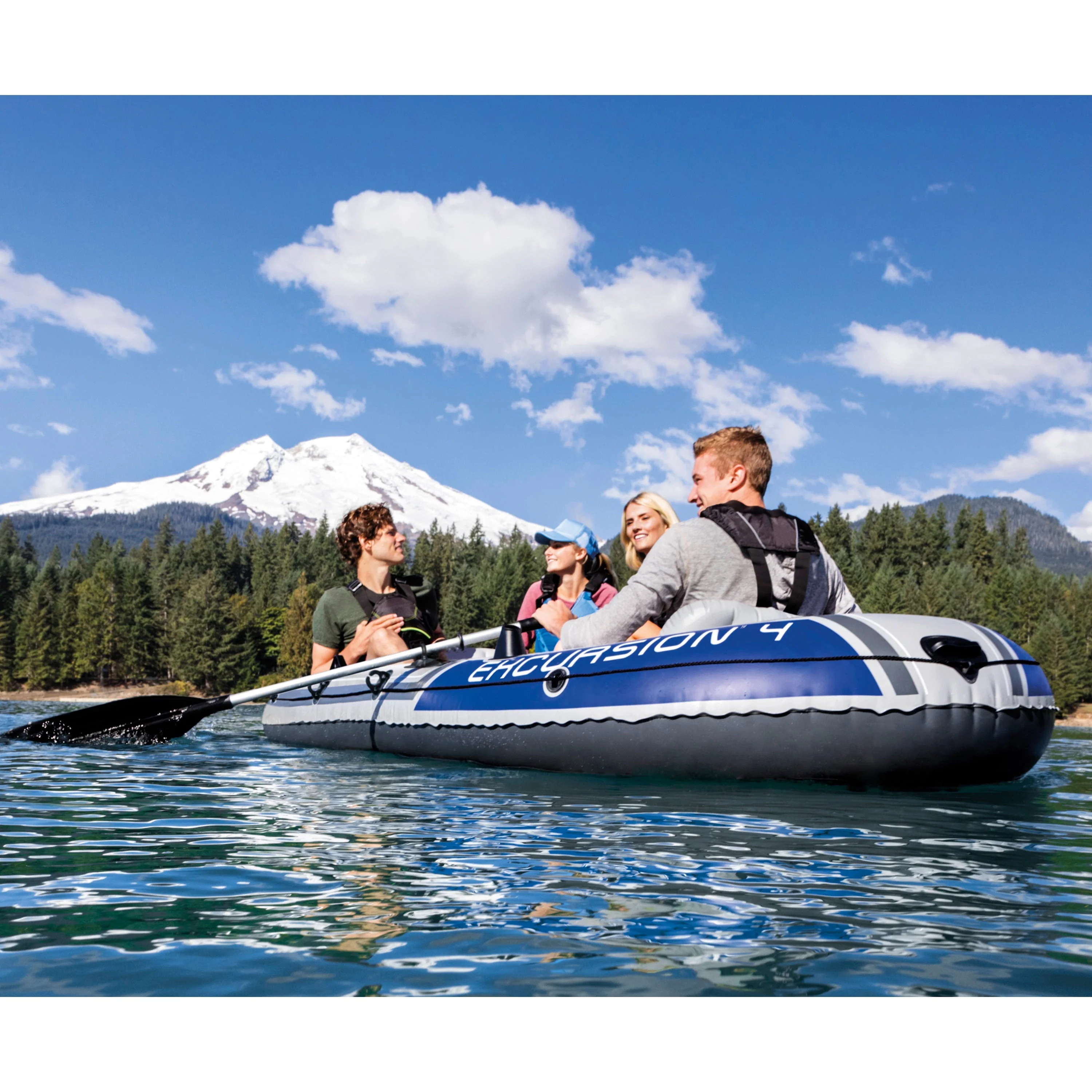 Intex Excursion 4 Person Inflatable Rafting and Fishing Boat Set with 2 Oars - Image 11