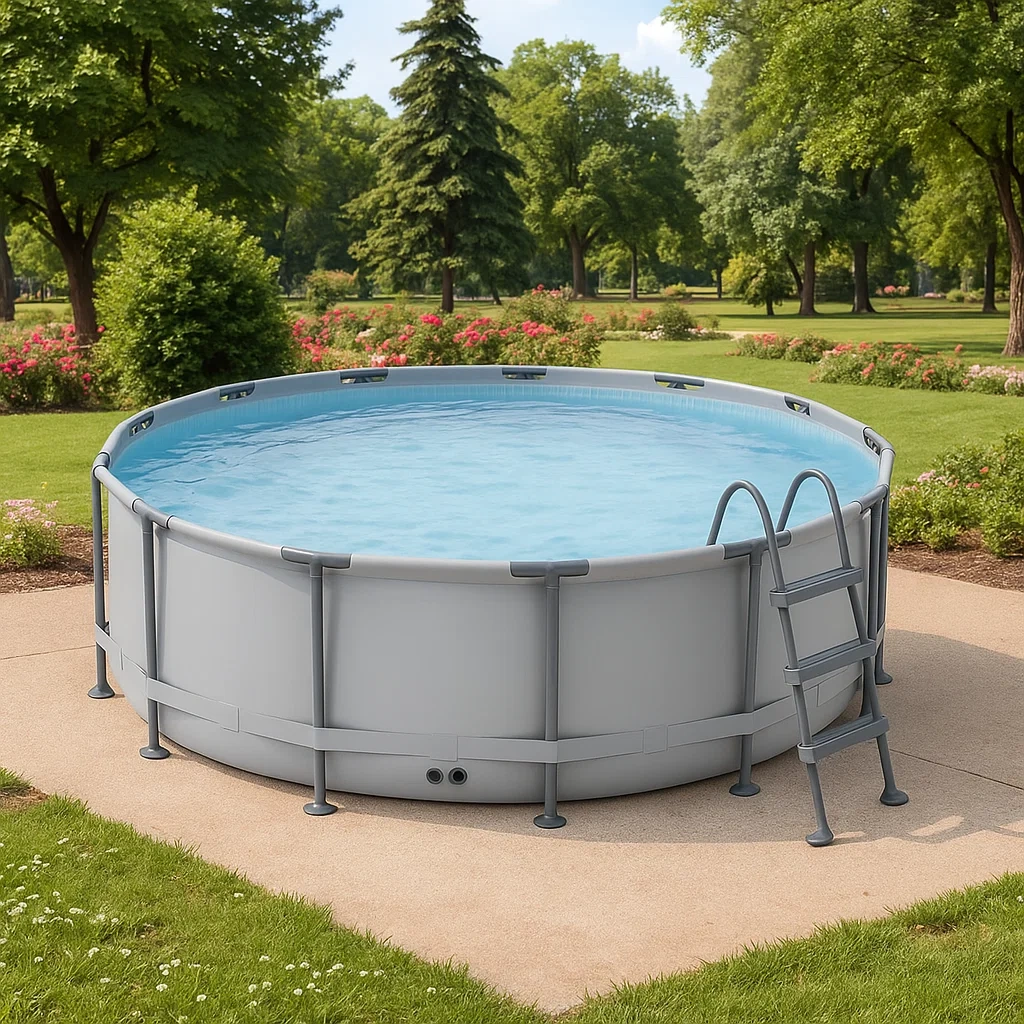 Piscina tubular redonda desmontable 358x98 cm Color gris con filtro y escalera tnJtzhK266VJ