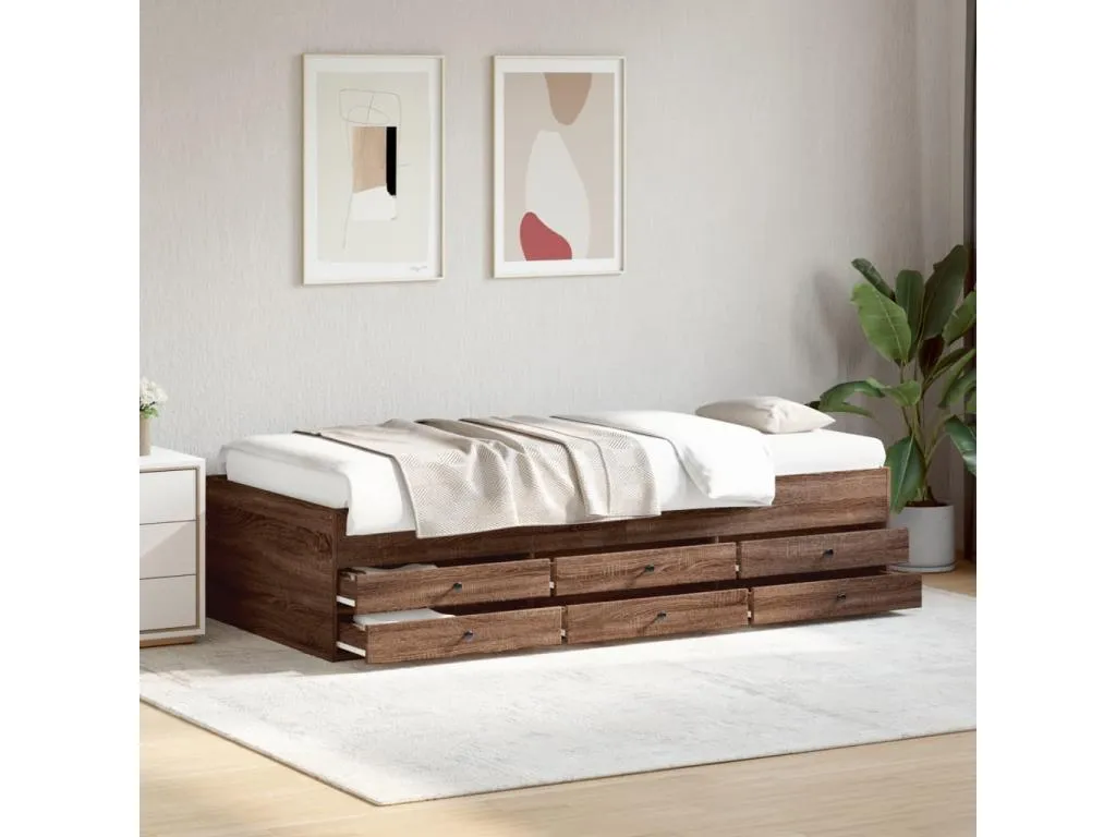 Sofá cama con cajones sin colchón Homepleno marrón 90x200 cm 67994bzic