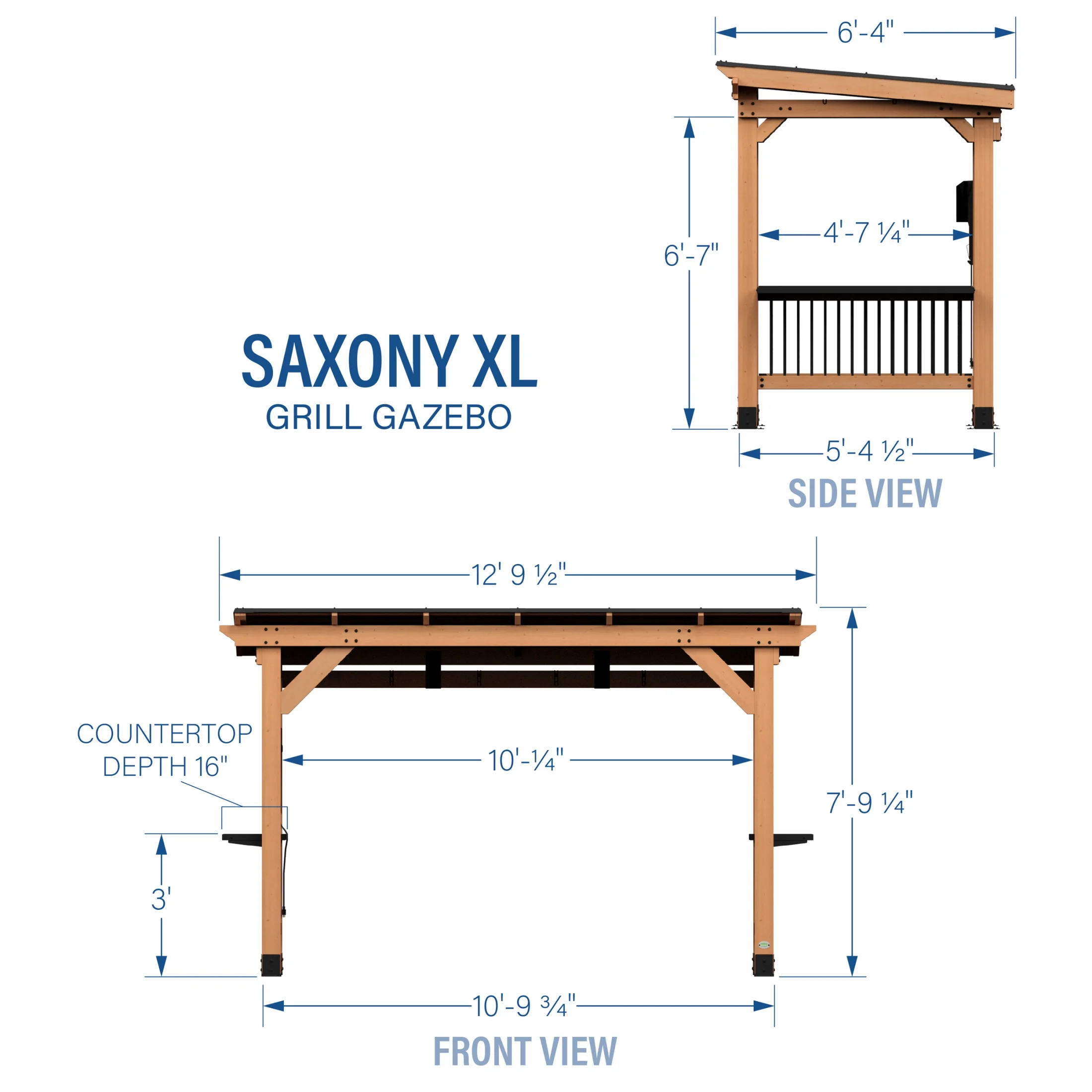 Backyard Discovery Saxony XL 12'x6' Cedar Grill Gazebo, Galvanized Steel Roof, Bar Tops - Image 3